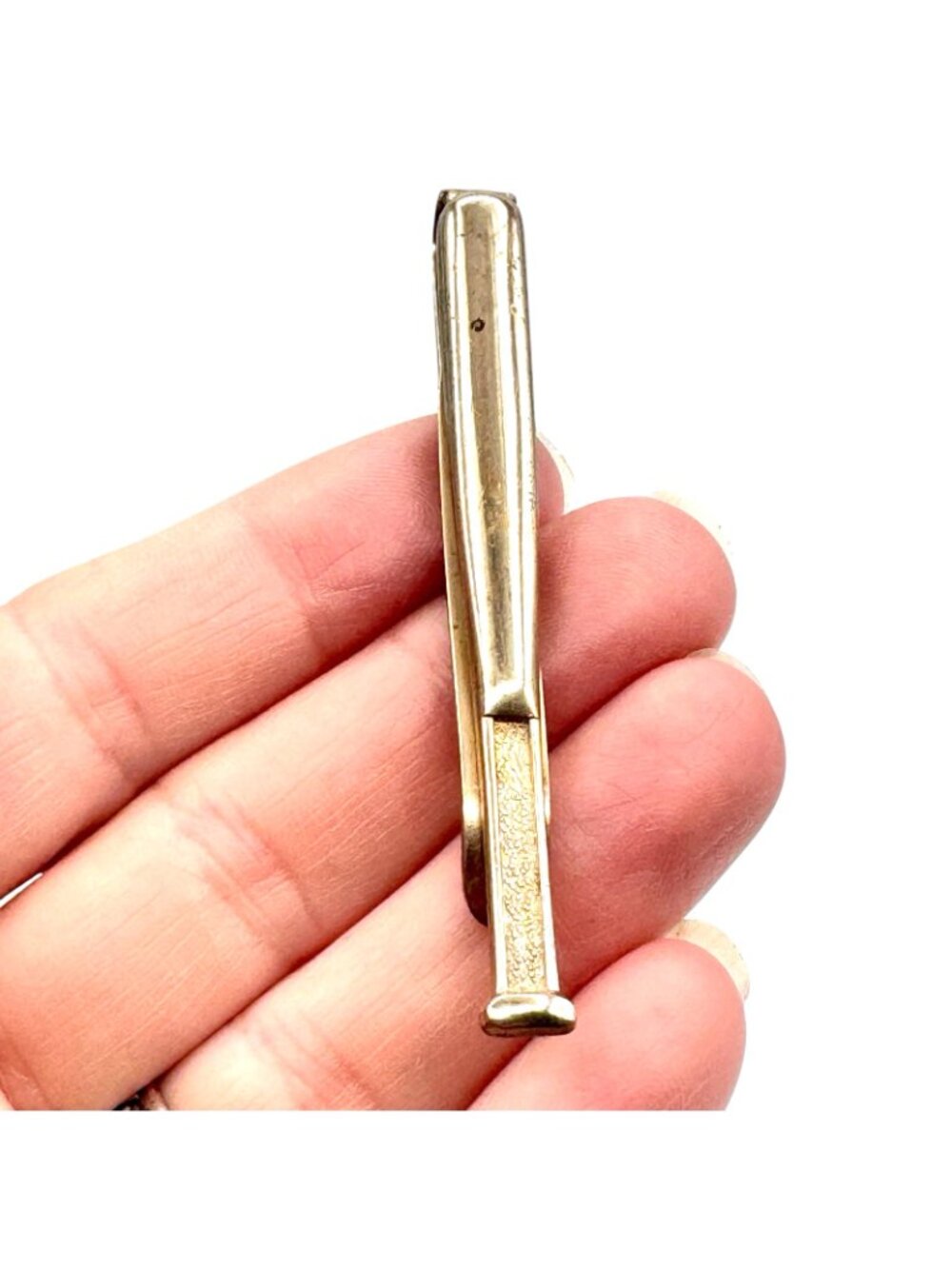 Baseball Motif Cuff Links Tie Clip MOP Baseball in Mitt Gold Tone Vintage 1950s - Picture 3 of 9